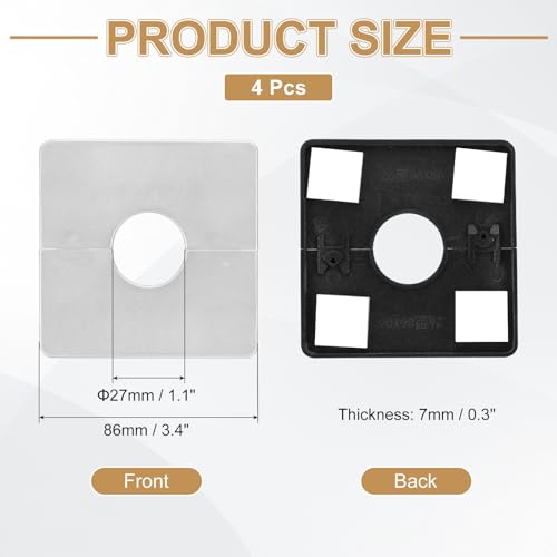 PATIKIL Wall Split Flange 86mm / 3.4\" OD, 4 Pcs Square Escutcheon Plate Cover PPR Plumbing Cover Plates with Self-Adhesive Tape for 27mm / 1.1\" Dia Water Pipe Faucet, Silver