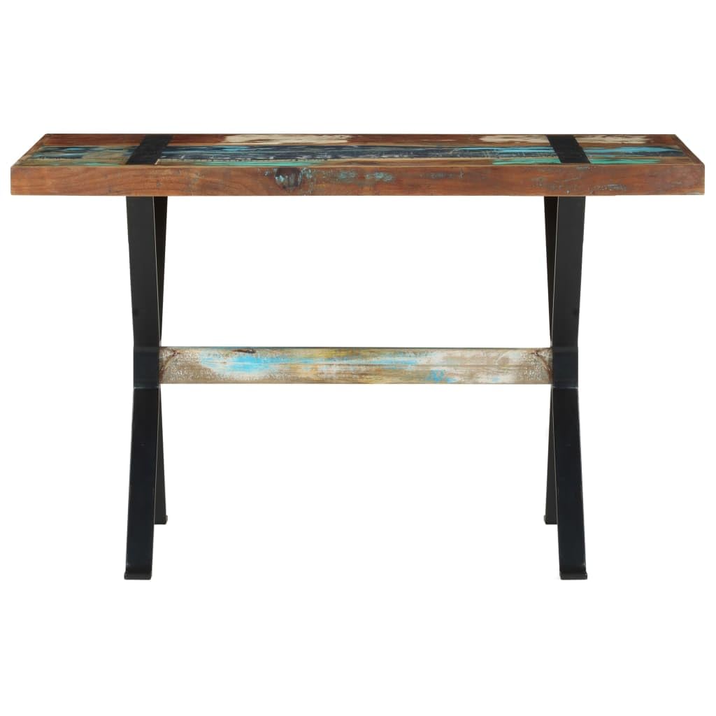 Mesa de comedor de 120 x 60 x 76 cm, madera vieja maciza, diseño industrial con patas de acero pulverizado, mesa de cocina pequeña y estable para cocina, salón, balcón, comedor