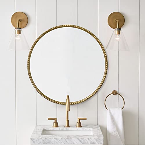 Image of YIDIE Marlowe Style Round Mirror, 28 inch Metal Beaded Frame Decorative Accent Wall Mirror,Vintage Gold