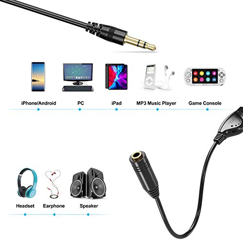 image for PChero 6.6 FT Extension Cable with Volume Control, 3.5mm Male to 3.5mm