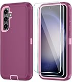 ONOLA Phone Case for Samsung Galaxy S25 FE Case with HD Screen Protector, Heavy Duty Shockproof & Dropproof 3-Layer Cover Phone Case for Galaxy S25 FE 6.7''，WineRedPink