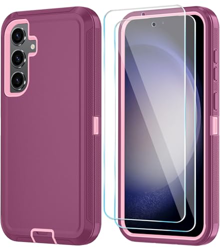 ONOLA Phone Case for Samsung Galaxy S25 FE Case with HD Screen Protector, Heavy Duty Shockproof & Dropproof 3-Layer Cover Phone Case for Galaxy S25 FE 6.7''，WineRedPink