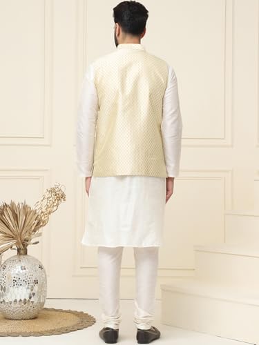 Image of SOJANYA (Since 1958 Men's Silk Blend Kurta Pyjama & Self Design Nehru Jacket Combo