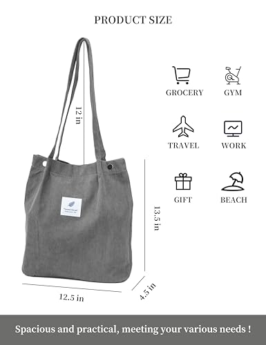 Image of Corduroy Tote Bag Cute Tote Bags for Women Shoulder Bag with Inner Pocket for Work Beach Travel and Shopping Grocery