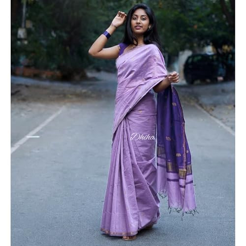 Image of Original Maheswari Cotton Silk Saree for Women | Kanjivaram Pure Silk Cotton Sari with Blouse | Zari Work | Tassels | Handloom Weave