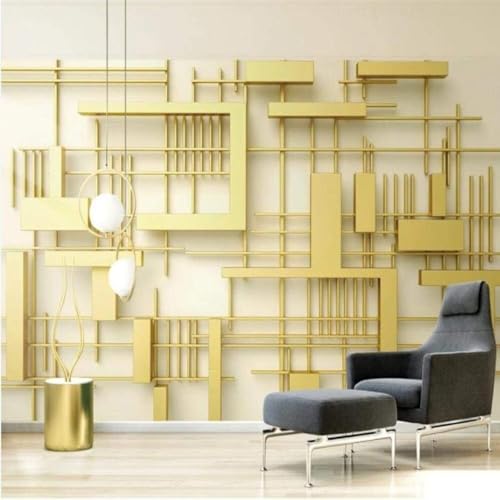 Papel pintado 3D de geometr&iacute;a dorado en vinilo textura seda premium XLMING 400cm x 280cm 3