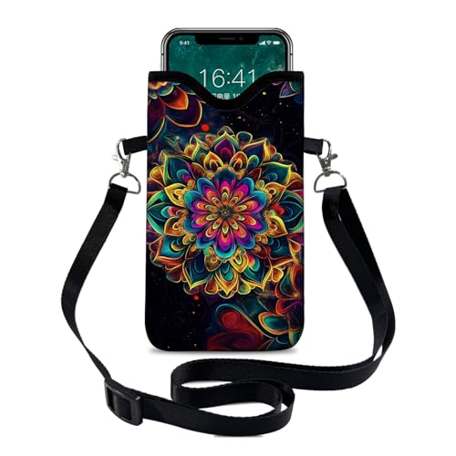Image of Neoprene Cell Phone Sleeve Pouch Case Bag with Crossbody Strap Neck Lanyard for Women 7.1 X 3.9 in Floral