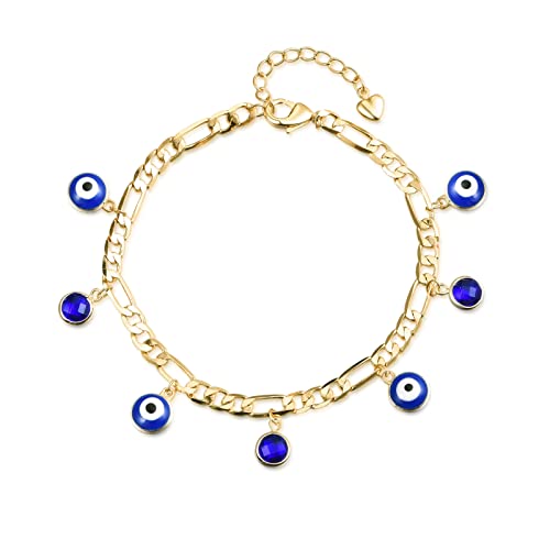 Photo 1 of  2 PACK UOOANUO Evil Eye Bracelets for Women 14K Gold Plated Cubic Zircon Teen Girls Link Bracelets Evil Eye Jewelry Blue