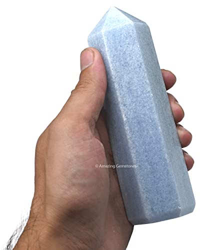 Image of Amazing Gemstone Large Blue Calcite Celestite Crystal Towers ~ Natural Healing Crystal Point Obelisk for Reiki Healing and Crystal Grid (5.5 to 6 INCH)