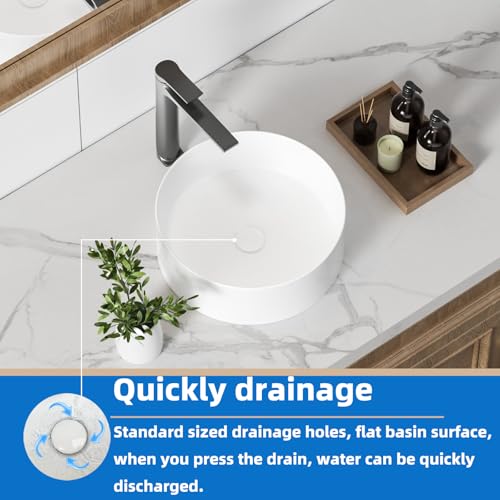Small White Porcelain Vessel Sink 14" Round for Bathroom Vanity Countertop by KINGWONG - Used condition - Image 4