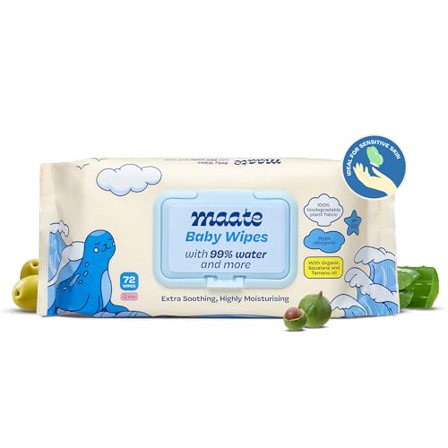 Image of Maate Baby Wipes (Pack of 1, 72 Wipes) | Soothing & Hypoallergenic | Infused With Plant Squalane, Tamanu Oil & Aloe Vera | Moisturizing & Hydrating | Wipe for Baby's | Paraben & Sulphate Free