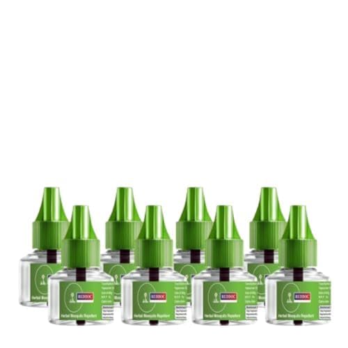 Image of RED Herbal Mosquito Repellent Refill + Machine (Pack of 8 Refills) - Natural Liquid Protection Against Mosquitoes & Dengue | Safe, Long-Lasting GREEN Mosquito Repellent for Home & Family Use