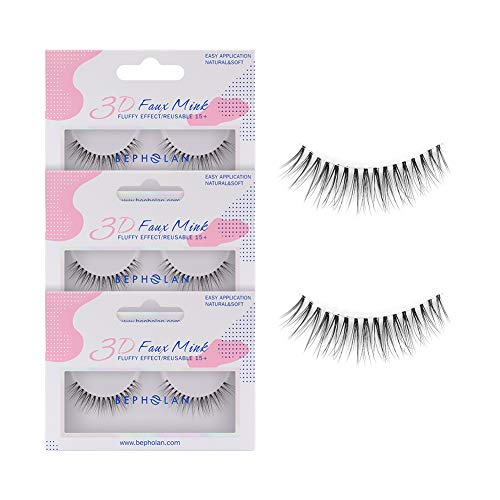 BEPHOLAN 3 Pairs False Eyelashes Synthetic Fiber Material| 3D Mink Lashes| Cat Eyes Look| Reusable| 100% Handmade & Cruelty-Free| XMZ23 (XMZ153, XMZ153)