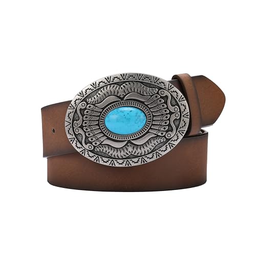 Women's Western Leather Belt Vintage Medieval Turquoise Buckle Belt Ladies Cowgirl Concho Leather Belt