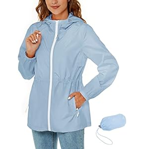 Rapbin Raincoat Women Waterproof Jacket Lightweight Rain Coats Outdoor Rain Trench Coat Packable Hooded Raincoats with Pocket