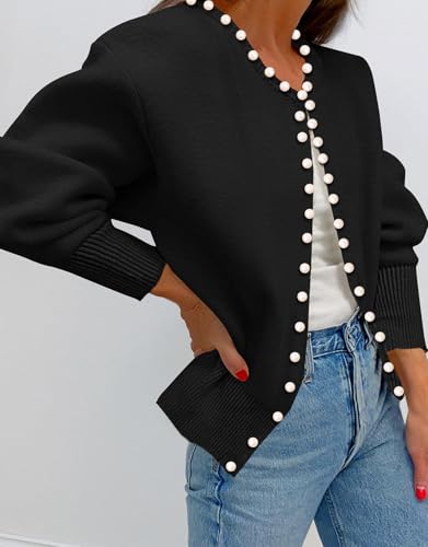 Kedera Womens Casual Pearl Cardigan 2025 Spring Elegant Embellished Long Sleeve Oversized Knit Sweater4
