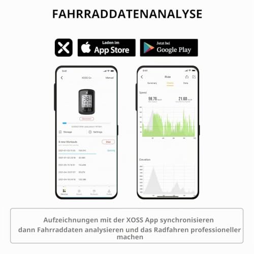 XOSS G+ GPS Fahrradcomputer, Drahtlose Fahrradtacho Synchronize Strava, IPX7 Wasserdichter...