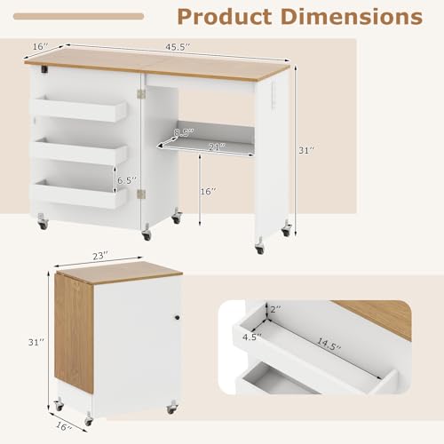 image for COSTWAY Sewing Machine Table with Charging Station, Folding Sewing Cab