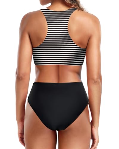 Holipick Women High Waisted Two Piece Bikini Set Racerback Bathing Suit Sporty Crop Top with Bottom for Teen Girls2