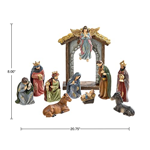 Image of Glitzhome 11Pcs Resin Nativity Figurines Set Christmas Nativity Set Tabletop Scenes Decor, Christian Nativity Scene Indoor Xmas Nativity Collectible Figurines Miniatures Statues Ornaments 8 inch x 20.75 inch