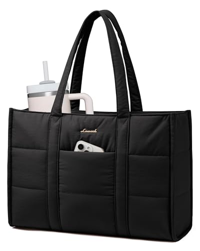 LOVEVOOK Laptop Bag for Women, Puffer Tote Bag for Work 15.6 Inch Large Computer Briefcase for Teacher Nurse, Quilted Lightweight Casual Shoulder Bag For Travel, Daily