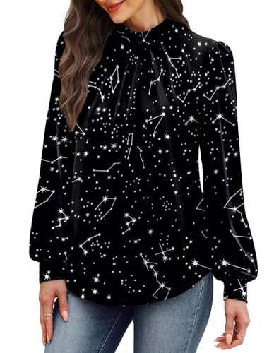 Image of WIHOLL Long Sleeve Shirts for Women Mock Neck Tops Pleated Front Blouses Dressy Casual Spring Fall Clothes 2026 Fashion