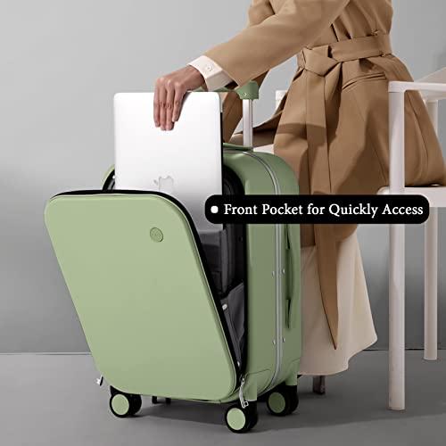 Image of Mixi Luggage Suitcase with Spinner Wheels, Travel Luggage Aluminum Frame PC Hardside with TSA Lock & Cover, Avocado Green, 20-Inch