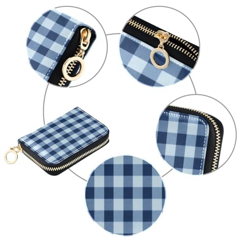 Women's Blue Buffalo Plaid Credit Card Holder Wallet Leather Zipper Card Case for Ladies Girls 203009334