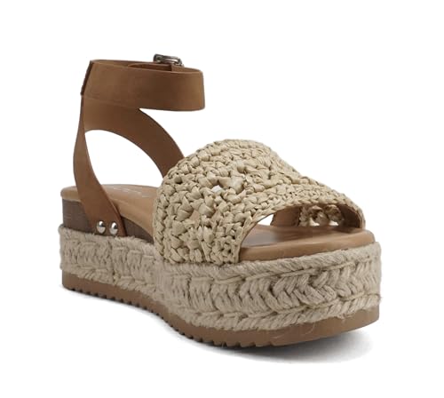 Image of Soda Topic Open Toe Buckle Ankle Strap Espadrilles Flatform Wedge Casual Sandal