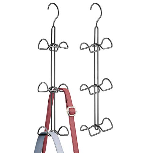 mDesign Metal Wire Over The Closet Rod Hanging Storage Organizer Hanger for Storing and Organizing Purses, Backpacks, Satchels, Crossovers, Handbags - 2 Pack - Graphite Gray