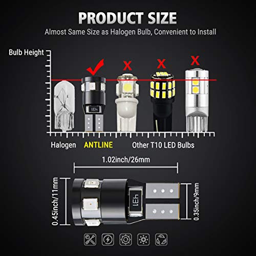 image for Antline 194 168 2825 W5W T10 LED Bulbs Brilliant Red, Ultra Bright Err