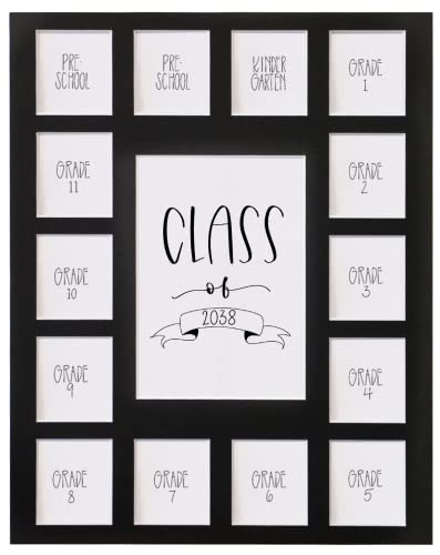 Image of Rustic Red Door Co. Class of 2038 Photo Mat (11 inch x 14 inch) Photo Collage Picture Frames Mat for School Pictures - No Frame Black Photo Mat from Pre - K to Graduation (15 Photos)