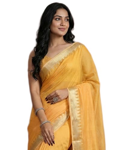 Image of Satrani Women's Cotton Silk Weaving Border Saree with Unstitched Blouse Piece