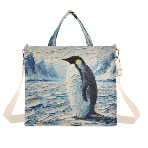 Penguin Tote Bag for Women Handbags Everyday Bag Corduroy Canvas Tote Bag for Office Travel College Pool S