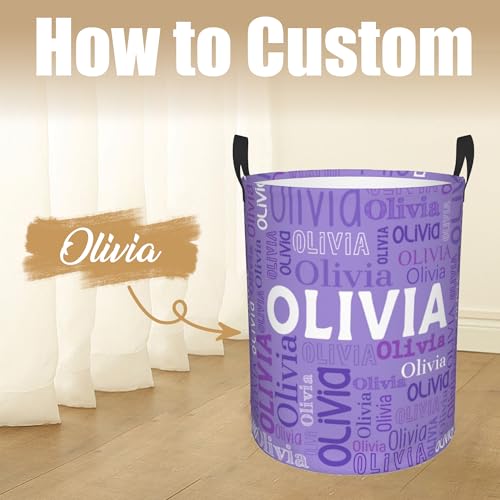 Image of Custom Name Laundry Hamper, Personalized Laundry Basket with Name for Boys Girls Kids Men Women, Customized Name Dirty Clothes Basket Gifts for Clothes Toy Bathroom Bedroom Laundry Room Dorm