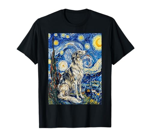 Borzoi Dog Van Gogh Starry Night Art Painting T-Shirt