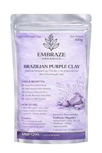Image of Brazilian Purple Clay Powder for Face (100g) | Deep Pore Cleansing Face Pack | Skin Tightening, Oil Control & Natural Glow | Removes Impurities & Improves Texture