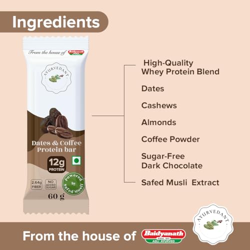 Image of Ayurvedant Dates & Coffee Protein Bar with Safed Musli, Mental Alertness Support
