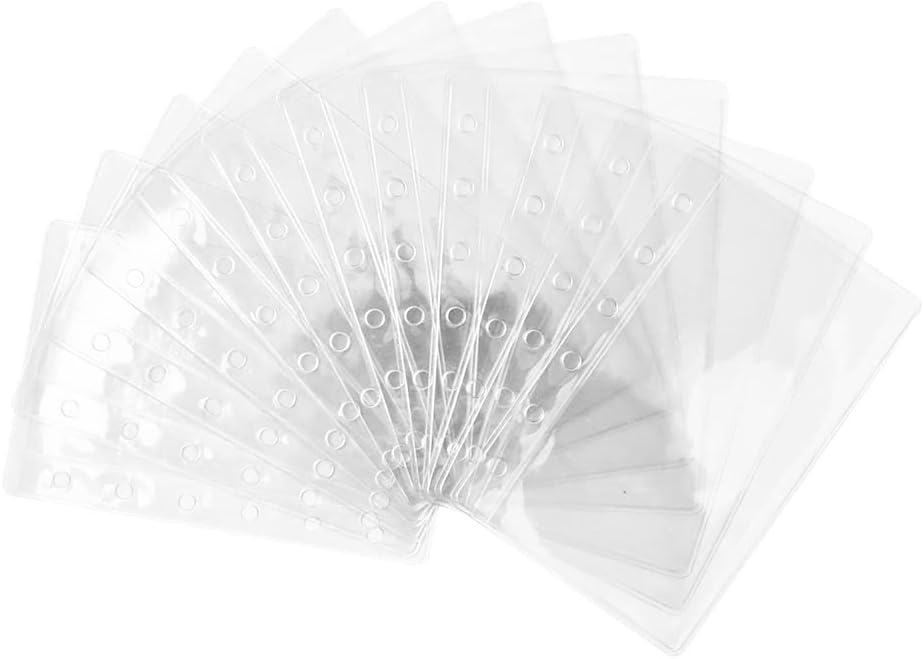 12pcs A7 Binder Pockets Clear Cash Envelopes Waterproof PVC Pouch Page Protectors for 6-Ring Notebook Binder Pictures Files Organizer