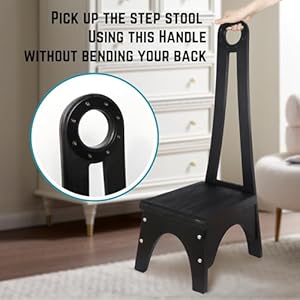 Besuerte Wooden Step Stool with Tall Handle, One Step Stool for Adults with Non-Slip Mat, Multipurpose Step Stools for Adults for Kitchen, Bathroom and Bedroom, Black Besuerte Wooden Step Stool with Tall Handle One Step Stool for Adults with Non Slip Mat Multipurpose Step Stools for Adults for Kitchen Bathroom and Bedroom Black