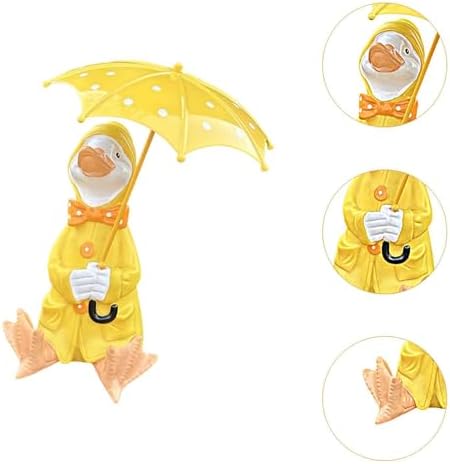 MotiveTech Duck Holding Umbrella Statue Craft Resin Figurine for Patio Outside Garden - 2