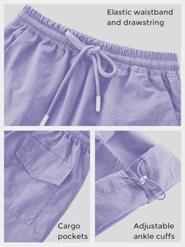 Image of Girls Parachute Cargo Pants Drawstring Waterproof Causal Hiking Pants for Girls Pockets Lightweight Running Joggers