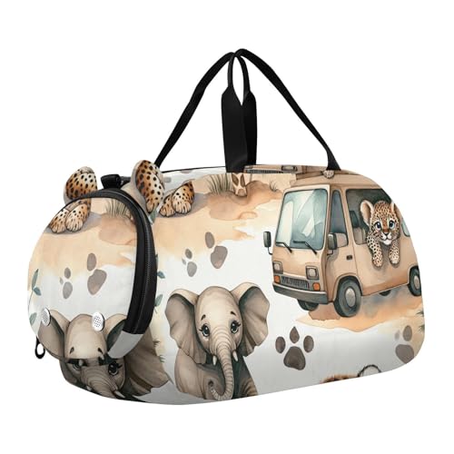 African Wild Animal Duffle Bag for Girl, Sports Duffle Gym Bags with Shoe Compartment, Personalized Overnight Bag Travel Weekender for Kids