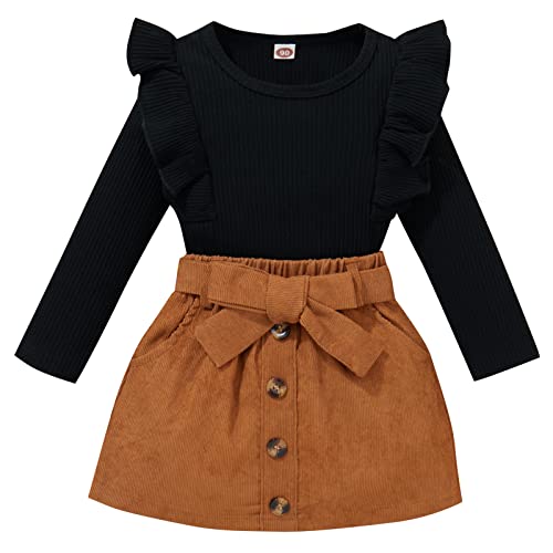 Image of Mubineo Toddler Baby Girl 3PCS Fall Winter Skirt Outfits Long Sleeve Shirt Tops Plaid Skirts Hat Set