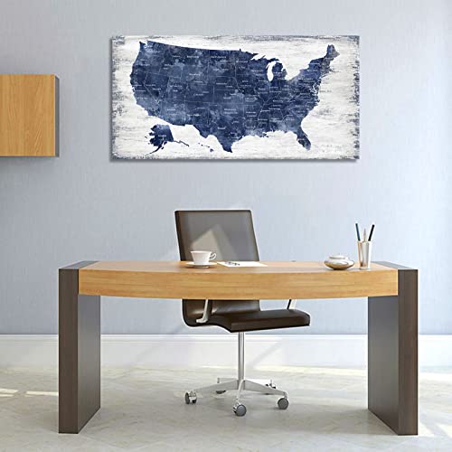 Image of Canvas Wall Art: Vintage America Map, USA Map Canvas Pictures Prints for Bedroom Office Kitchen Living Room Home Decor Framed Artwork Ready to Hang 24x48