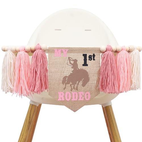 My First Rodeo High Chair Pink Tassel Banner - Cowgirl One Birthday Party Decorations,1st Rodeo Birthday Highchair Banner Photo Props,Western Farm Cowgirl Theme Party Decorations
