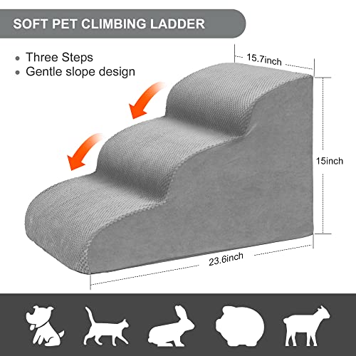 image for Heeyoo Dog Stairs for Small Dogs, 3 Tiers High Density Foam Dog Ramp, 