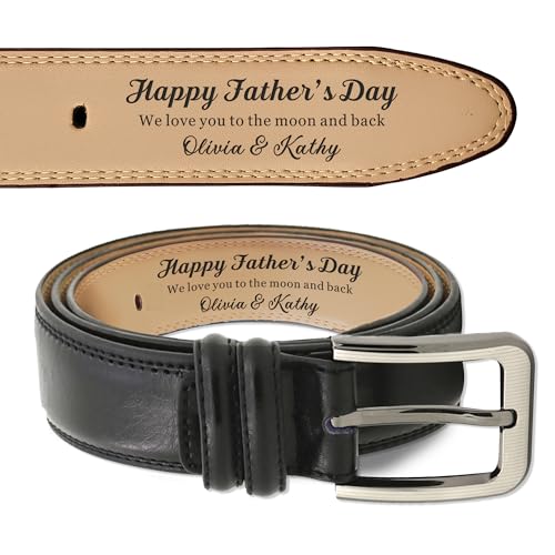 EDSG Personalized Mens Belt Fathers Day Leather Belt for Men Gifts Father's Day Belt Gifts for Dad from Daughter Son