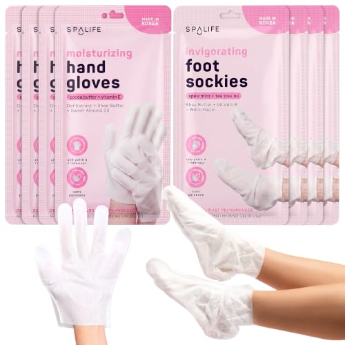 SpaLife Moisturizing Hand Gloves & Foot Mask Socks | Korean Skincare Set for Dry Cracked Hands & Dry Cracked Feet Callus Remover Alternative | Self Care Gifts for Women | 4 Hand 4 Foot