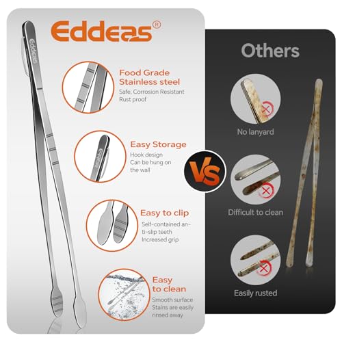Image of Eddeas Kitchen Tweezers Tongs, Cooking Tweezers Stainless Steel - 3 Size 12'' 10'' & 8 inch Ideal for Meat, pasta, plating and pinching delicate small pieces of food, Set of 3 (Pack of 2)